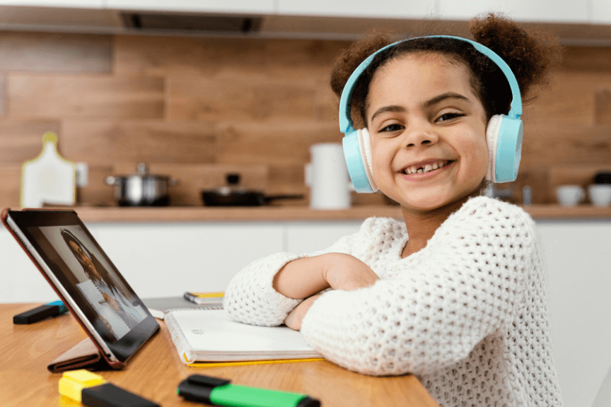 Happy child learning internet